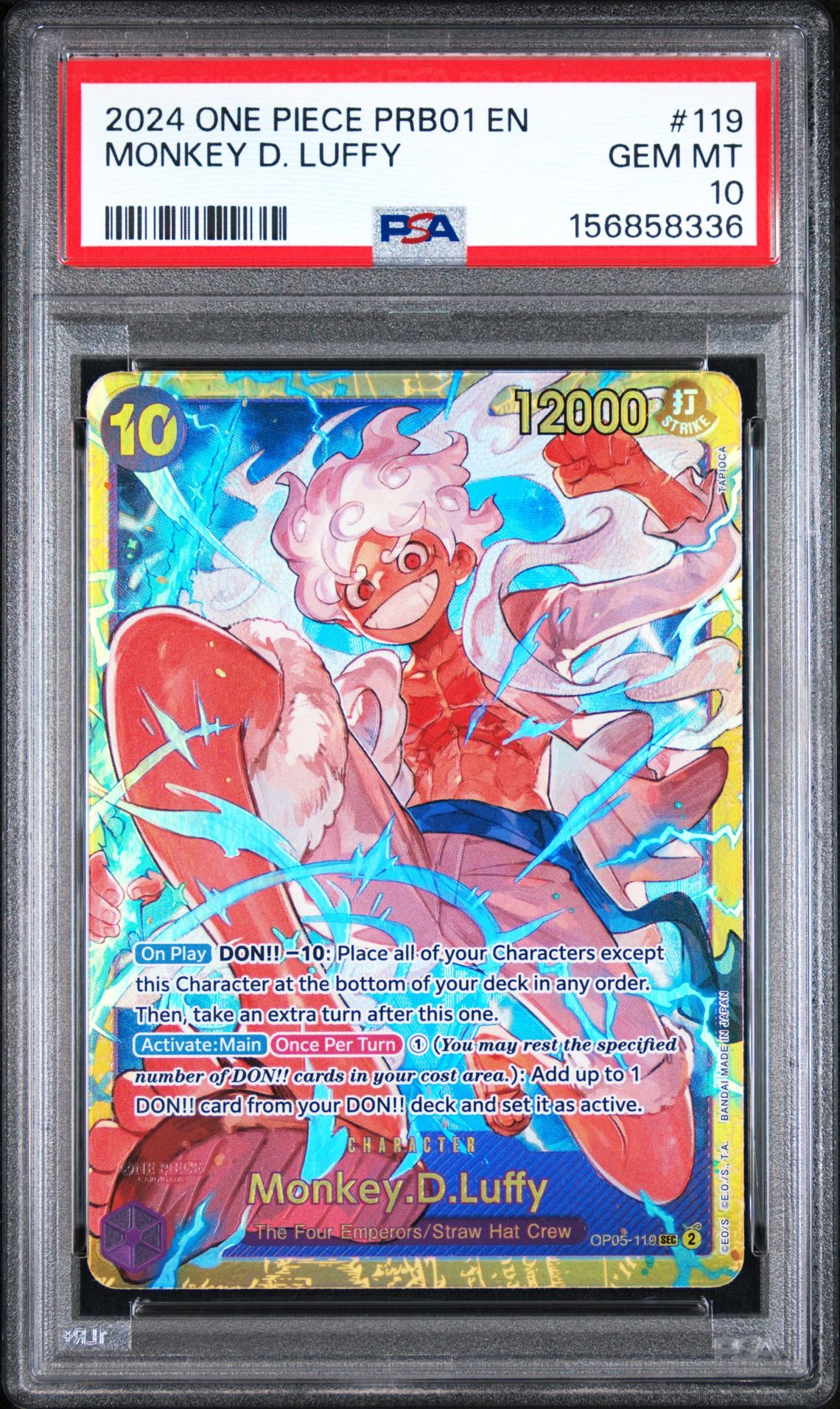 2024 One Piece Prb01-Premium Booster -One Piece Card The Best- Monkey D. Luffy #119 Gem Mt 10 front view - PSA graded GEM MT 10