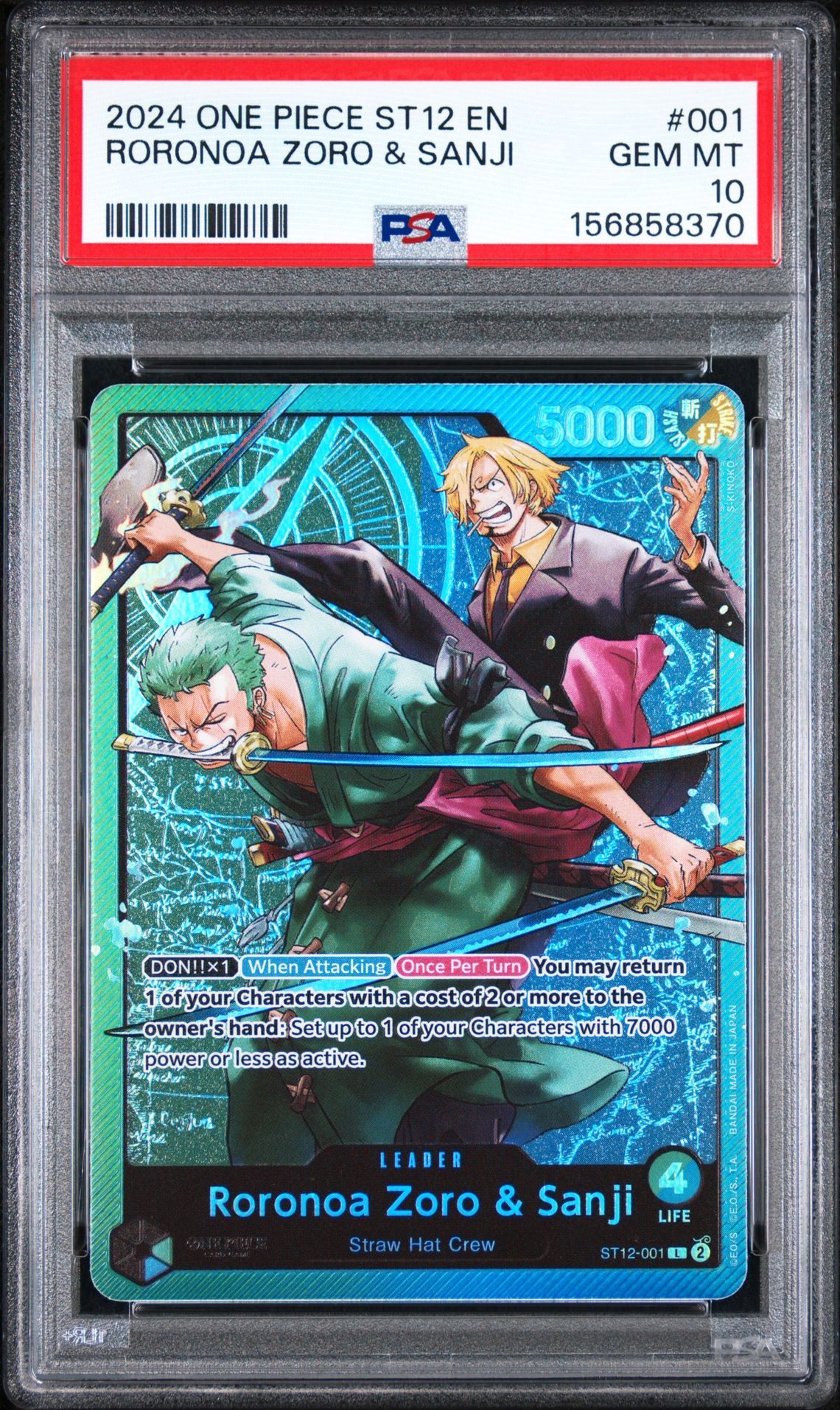 2024 One Piece Starter Deck St12-Zoro & Sanji Roronoa Zoro & Sanji #001 Gem Mt 10 front view - PSA graded GEM MT 10