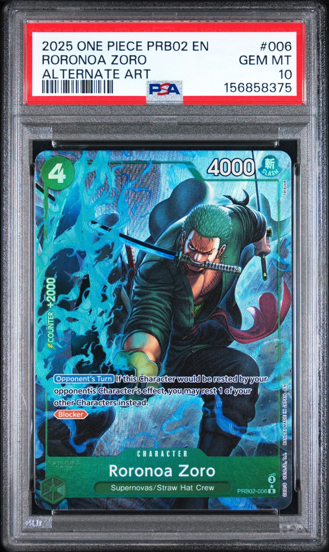 2025 One Piece Prb02-Premium Booster -One Piece Card The Best- Vol.2 Roronoa Zoro #006 (Alternate Art) Gem Mt 10 front