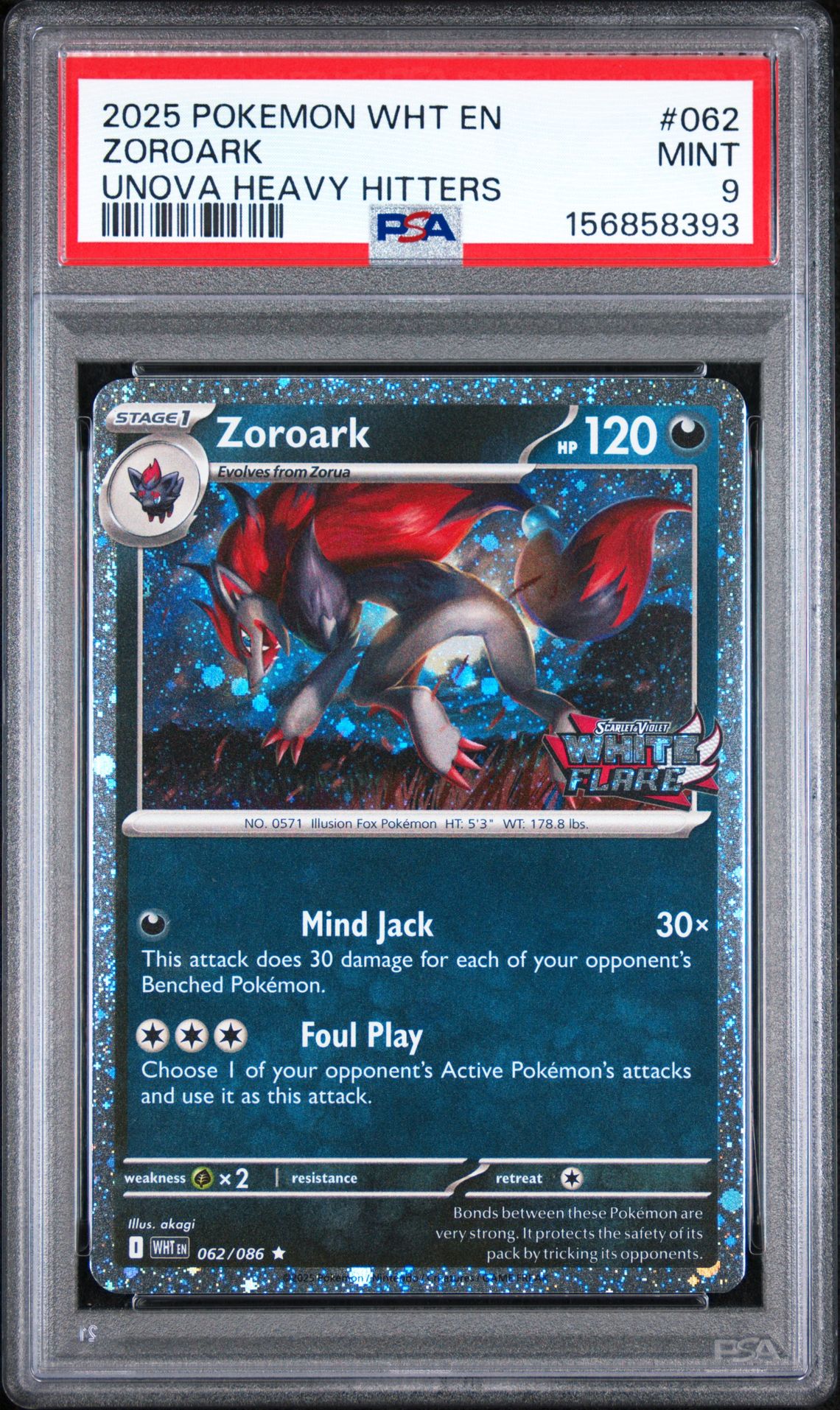 2025 Pokemon Wht En-White Flare Zoroark #062 (Unova Heavy Hitters) Mint 9 front