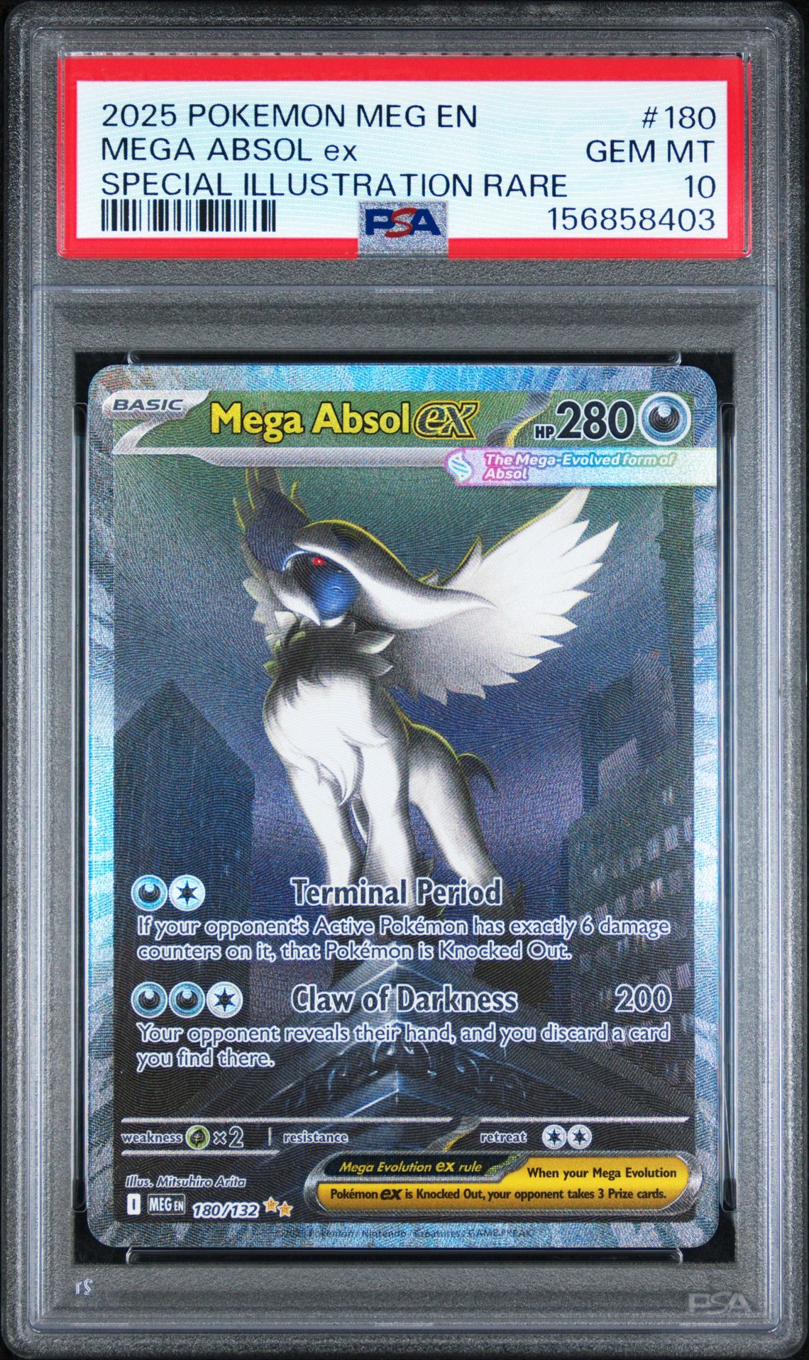 2025 Pokemon Meg En-Mega Evolution Mega Absol Ex #180 (Special Illustration Rare) Gem Mt 10 front view - PSA graded GEM MT 10