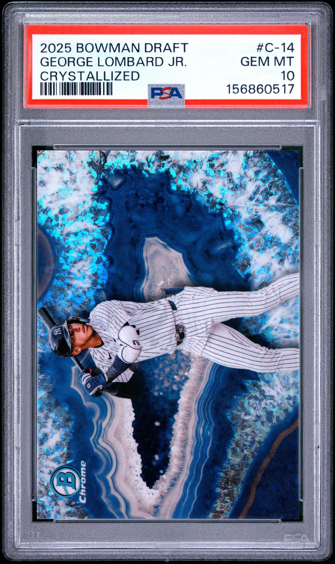 2025 Bowman Draft Crystallized George Lombard Jr. #C-14 Gem Mt 10 front view - PSA graded GEM MT 10