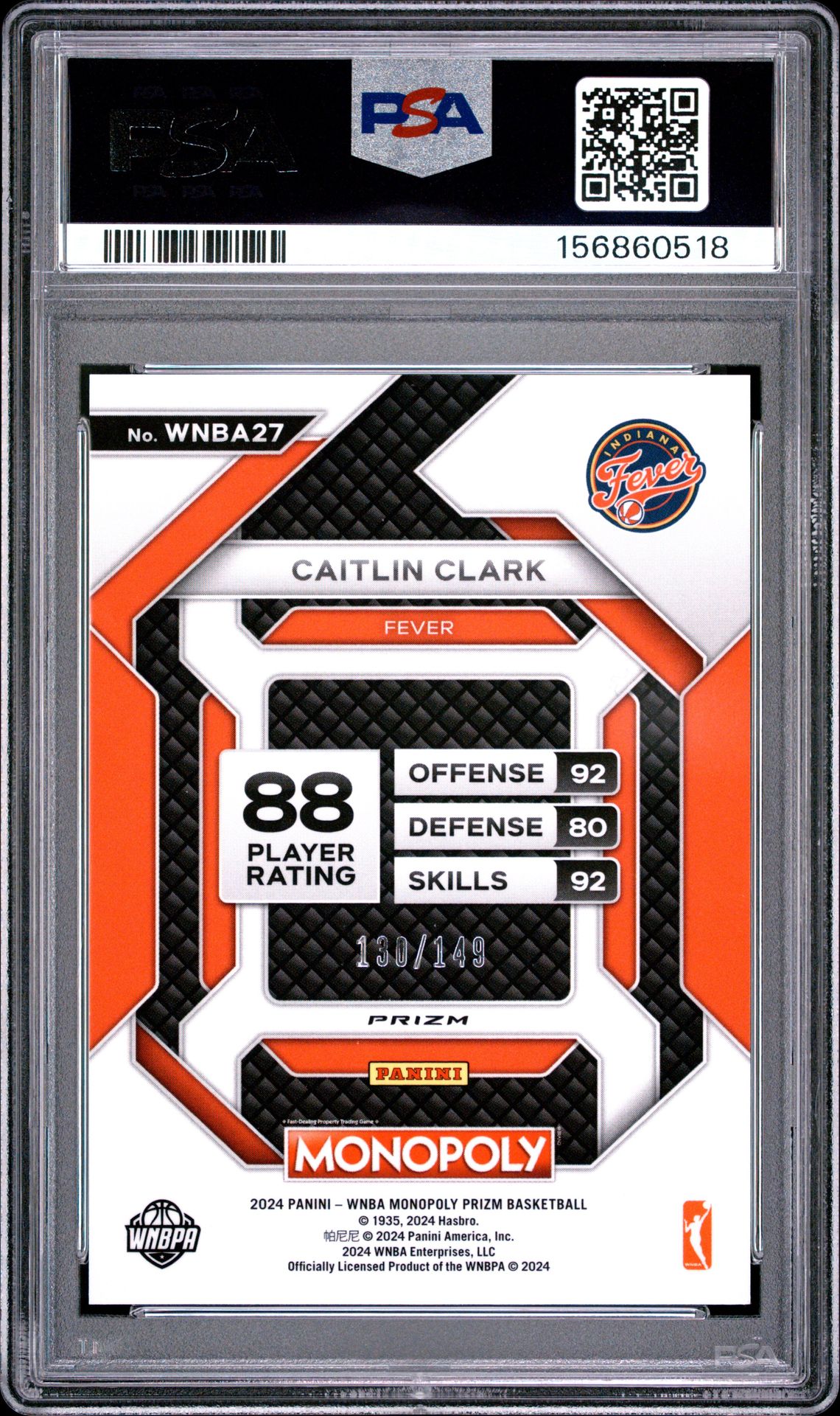 2024 Panini Prizm Monopoly Wnba Insert Caitlin Clark #27 (Insert-Pink Prizm) Mint 9 back