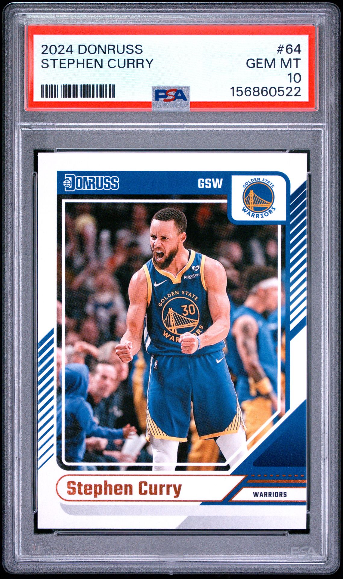 2024 Panini Donruss Stephen Curry #64 Gem Mt 10 front view - PSA graded GEM MT 10