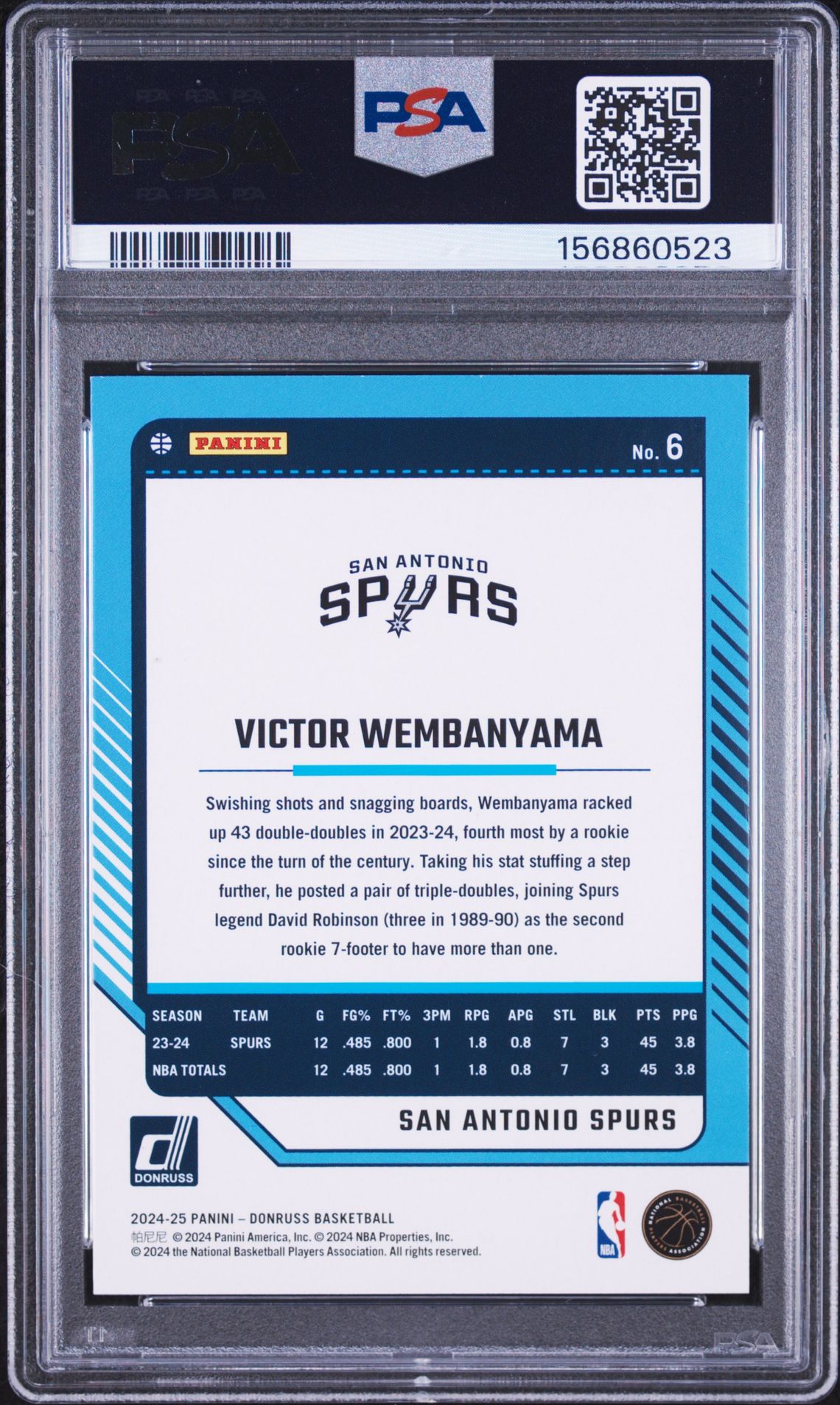 2024 Panini Donruss Victor Wembanyama #6 Mint 9 back