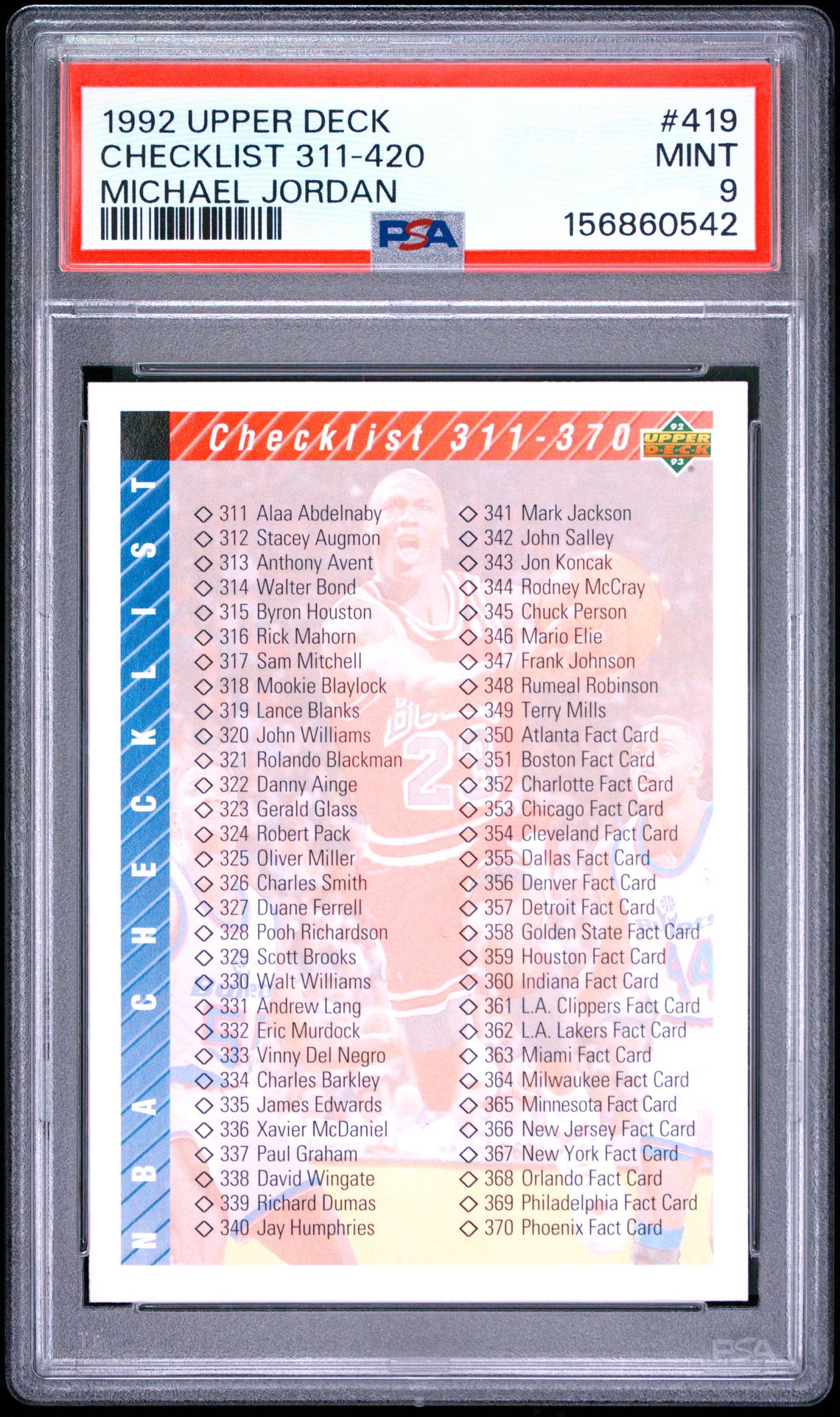 1992 Upper Deck Checklist 311-420 #419 (Michael Jordan) Mint 9 front