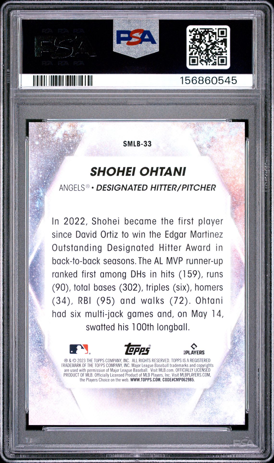 2023 Topps Stars Of Mlb Shohei Ohtani #Smlb33 (Series 2) Gem Mt 10 back view - PSA certificate #156860545