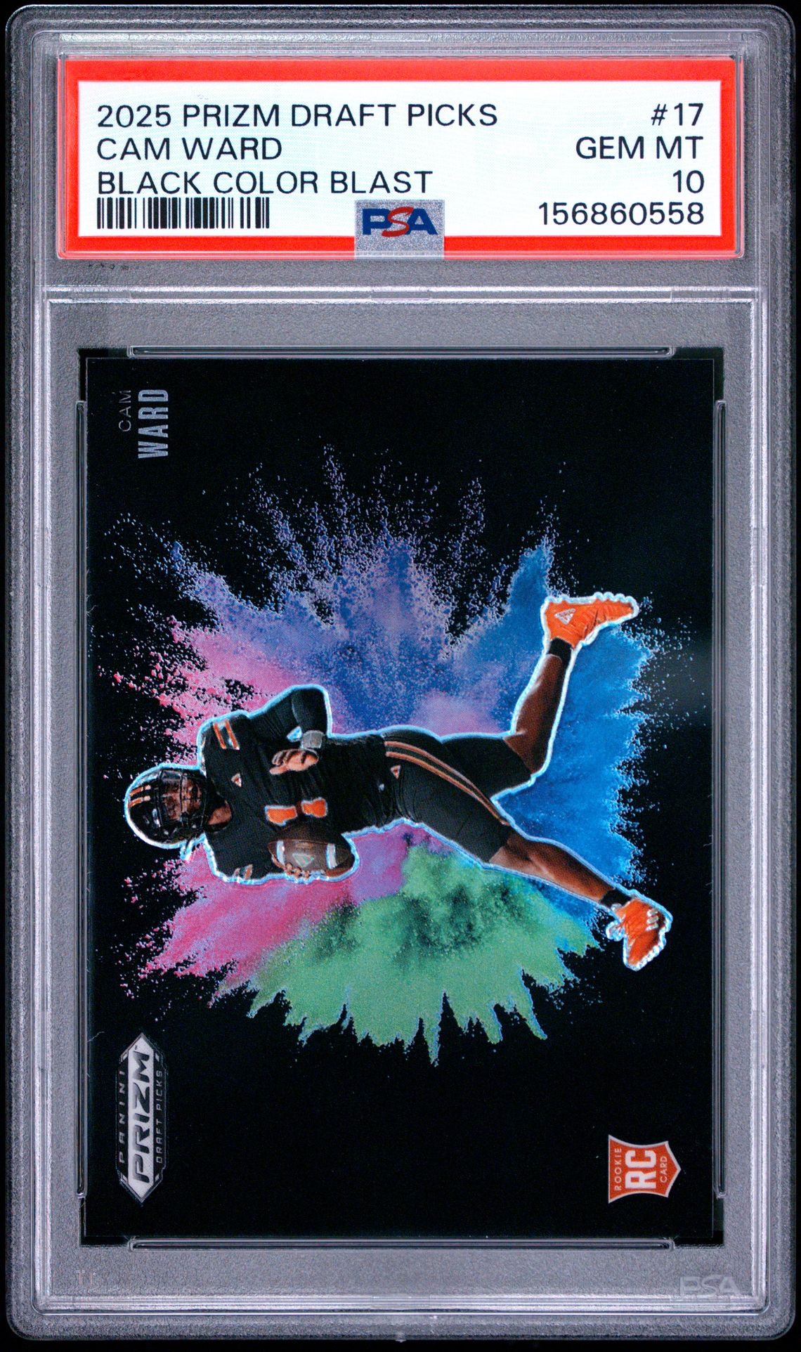 2025 Panini Prizm Draft Picks Black Color Blast Cam Ward #17 Gem Mt 10 front view - PSA graded GEM MT 10