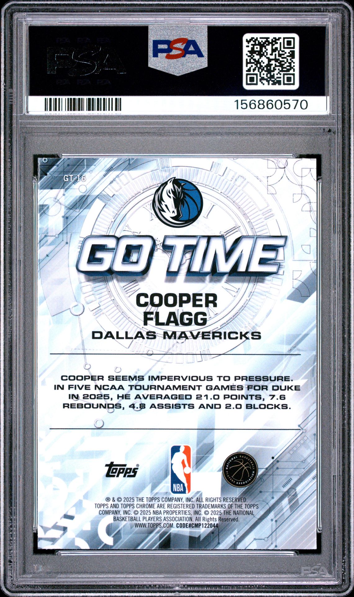 2025 Topps Chrome Go Time Cooper Flagg #Gt-16 Gem Mt 10 back