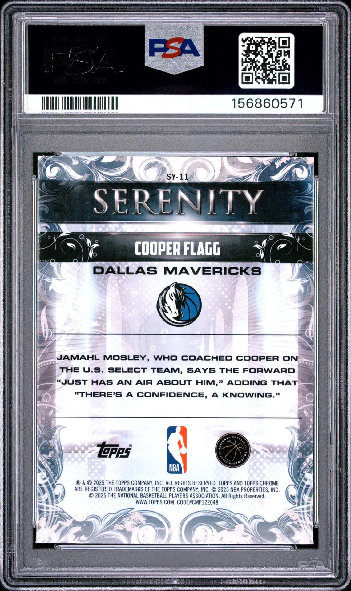 2025 Topps Chrome Serenity Cooper Flagg #Sy-11 Gem Mt 10 back view - PSA certificate #156860571
