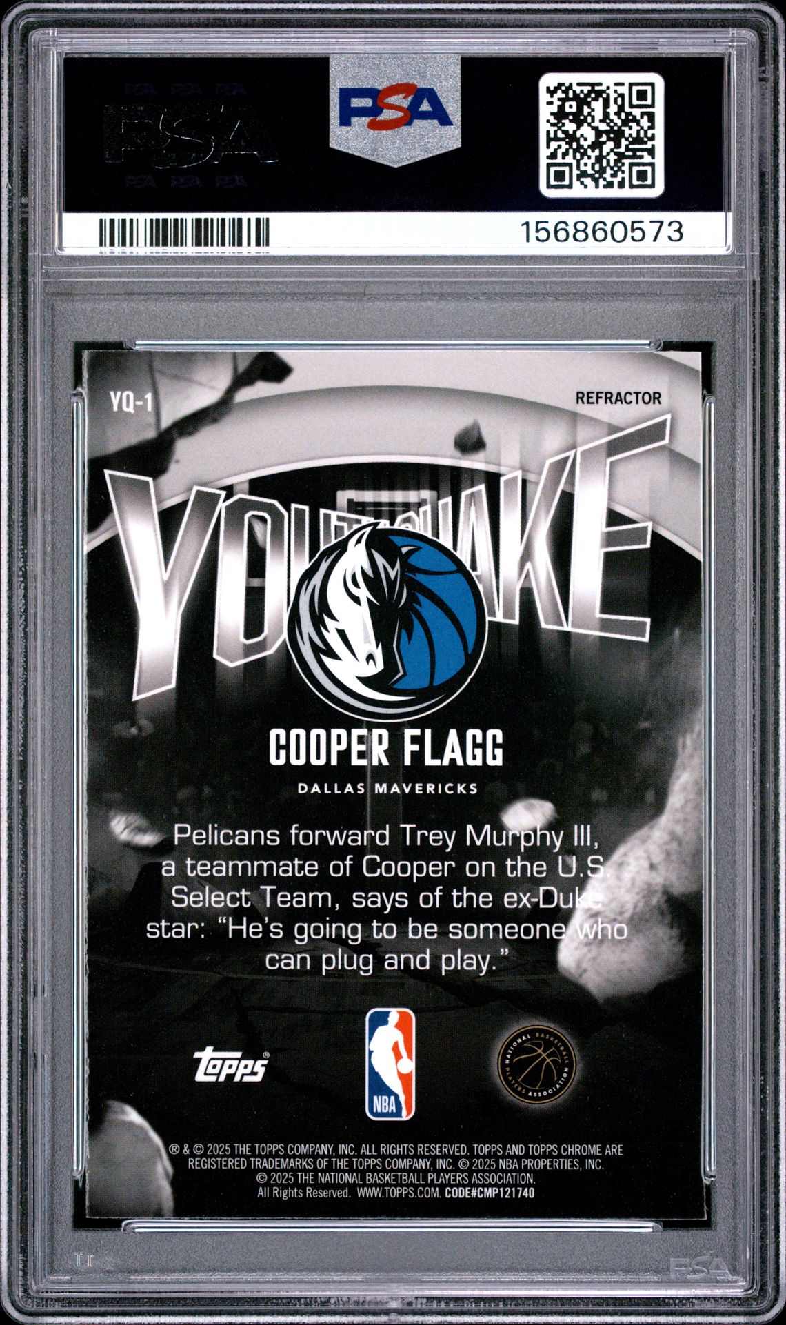 2025 TOPPS CHROME YOUTHQUAKE COOPER FLAGG YOUTHQUAKE-REFRACTOR YQ-1 GEM MT 10 back