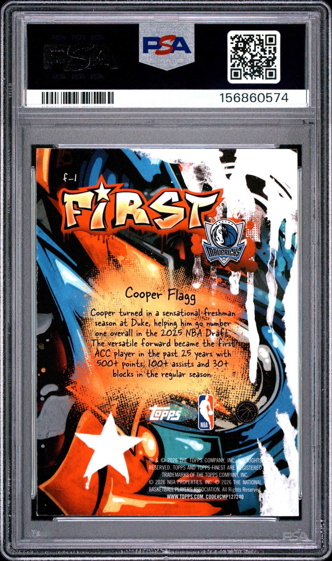 2025 Topps Finest First Cooper Flagg #F-1 Gem Mt 10 back