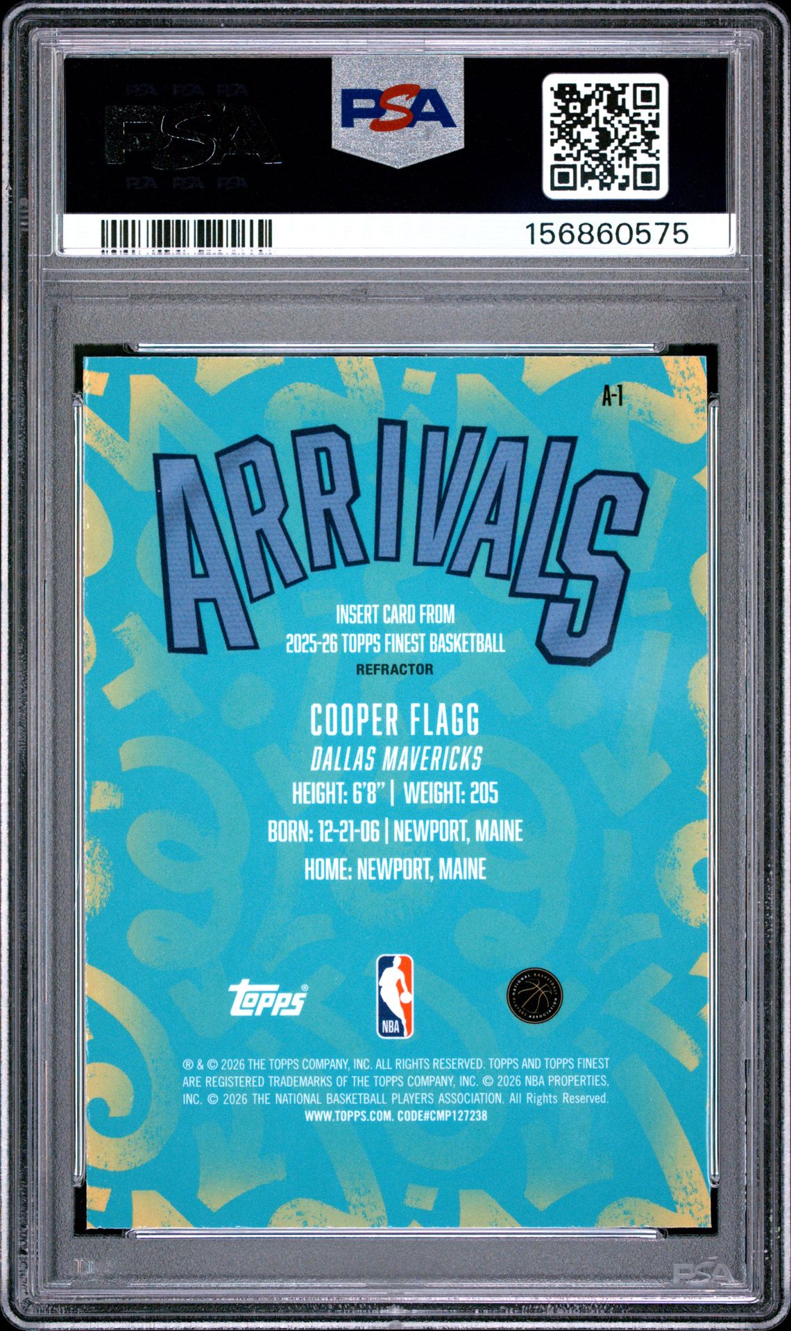 2025 Topps Finest Arrivals Cooper Flagg #A-1 (Arrivals-Refractor) Gem Mt 10 back