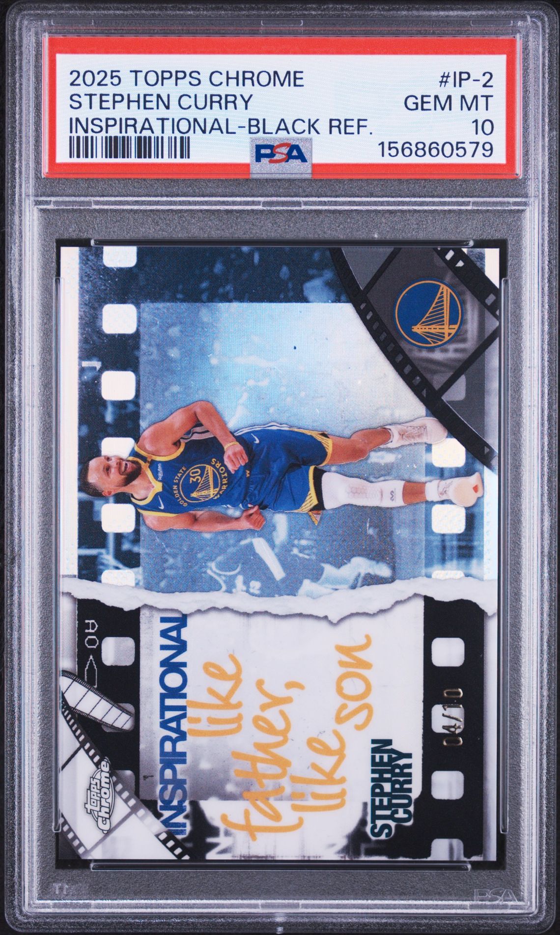 2025 Topps Chrome Inspirational Stephen Curry #Ip-2 (Inspirational-Black Ref.) Gem Mt 10 front view - PSA graded GEM MT 10