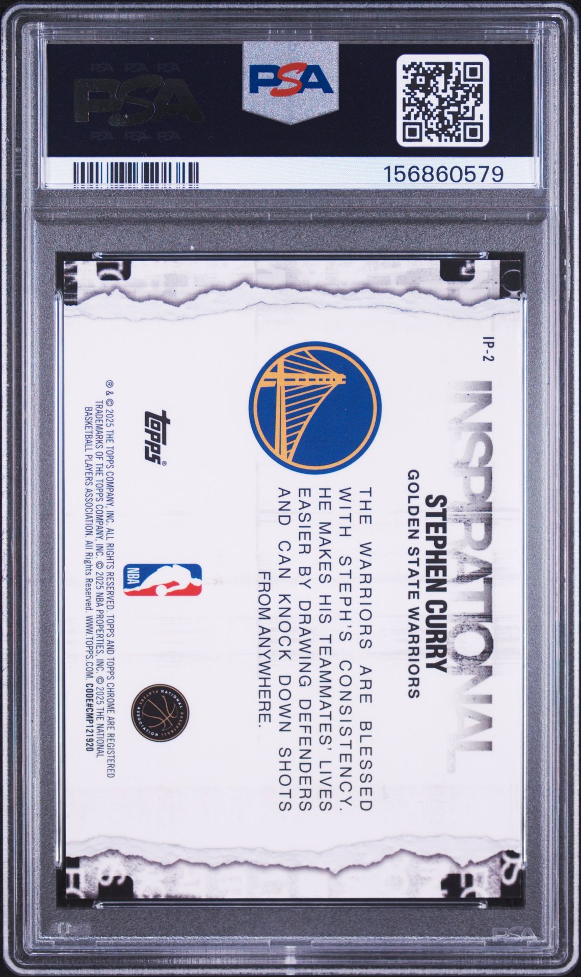 2025 Topps Chrome Inspirational Stephen Curry #Ip-2 (Inspirational-Black Ref.) Gem Mt 10 back view - PSA certificate #156860579