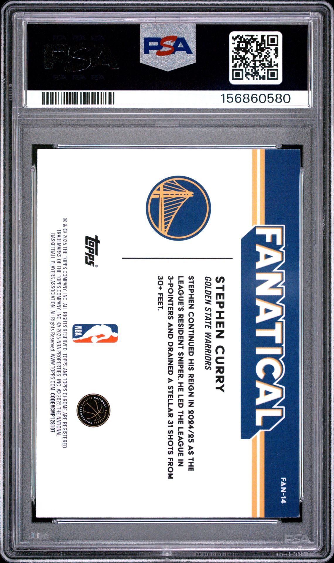 2025 Topps Chrome Fanatical Stephen Curry #Fan-14 Mint 9 back