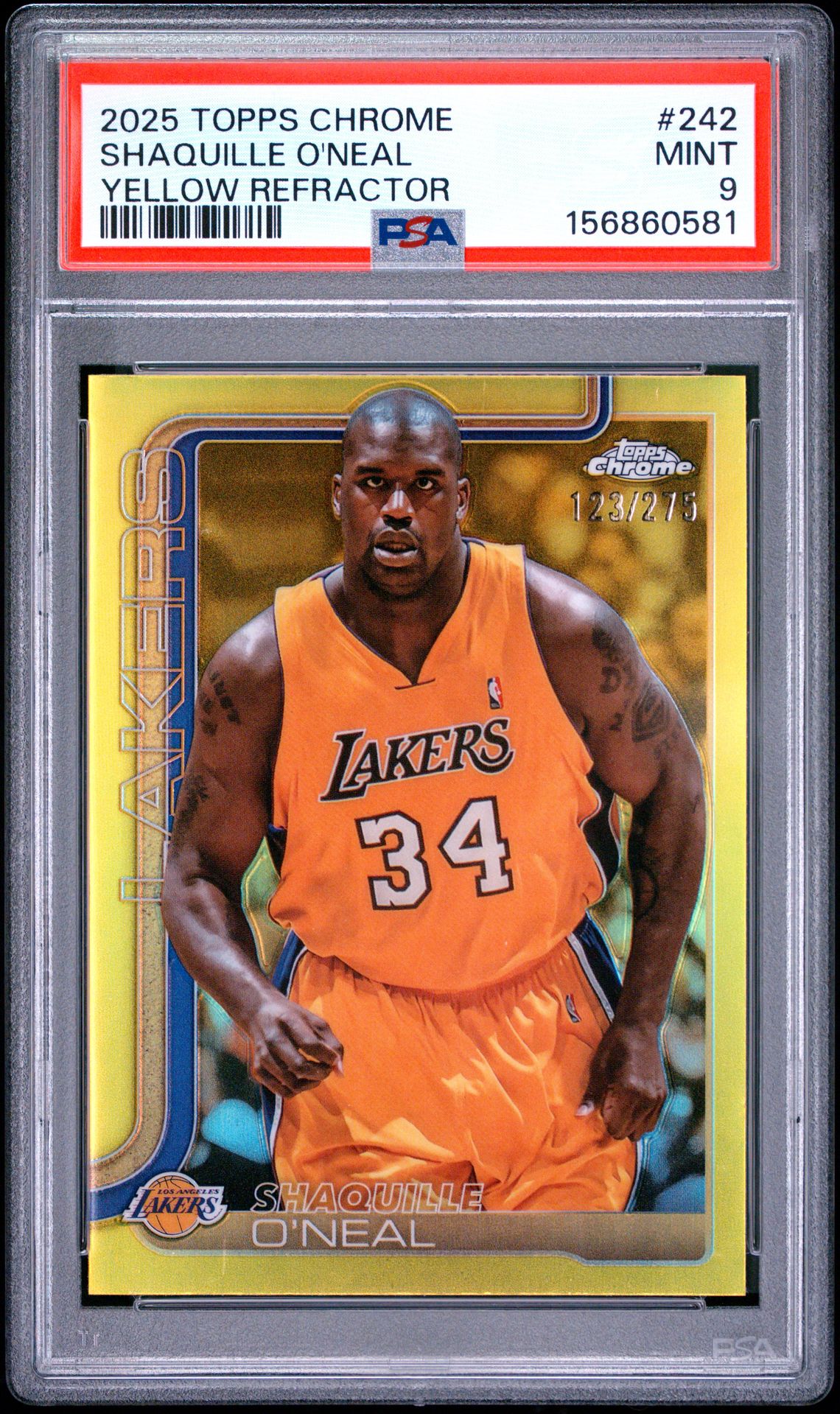 2025 Topps Chrome Shaquille O'neal #242 (Yellow Refractor) Mint 9 front