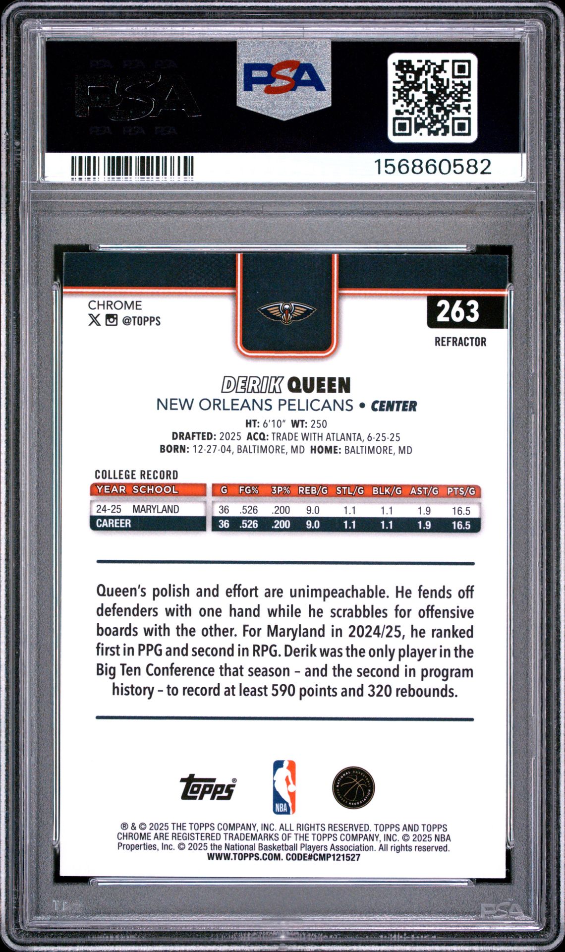 2025 Topps Chrome Derik Queen #263 (Refractor) Nm-Mt 8 back