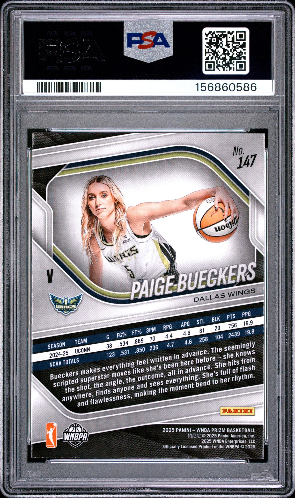 2025 Panini Prizm Wnba Paige Bueckers #147 Gem Mt 10 back