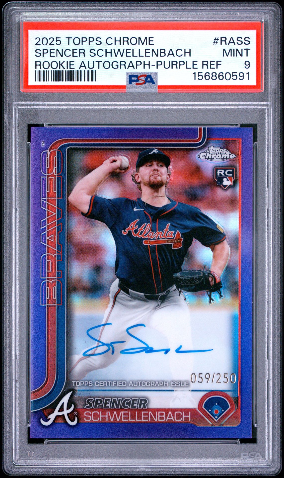 2025 Topps Chrome Rookie Autographs Spencer Schwellenbach #Rass (Rookie Autograph-Purple Ref) Mint 9 front