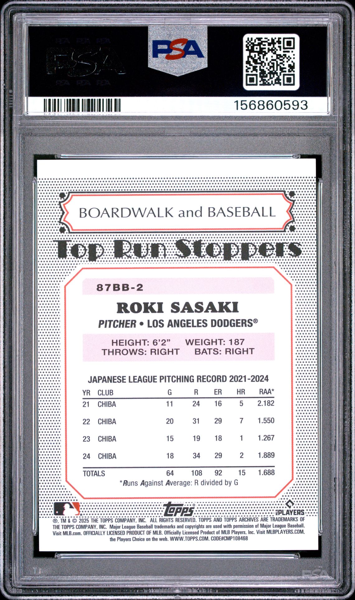 2025 Topps Archives 1987 Boardwalk And Baseball Roki Sasaki #2 (1987 B&B-Gold Foilboard) Nm-Mt 8 back