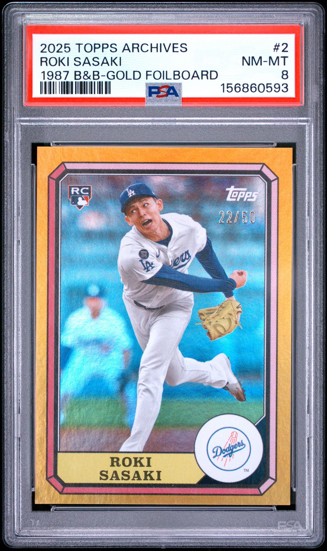 2025 Topps Archives 1987 Boardwalk And Baseball Roki Sasaki #2 (1987 B&B-Gold Foilboard) Nm-Mt 8 front
