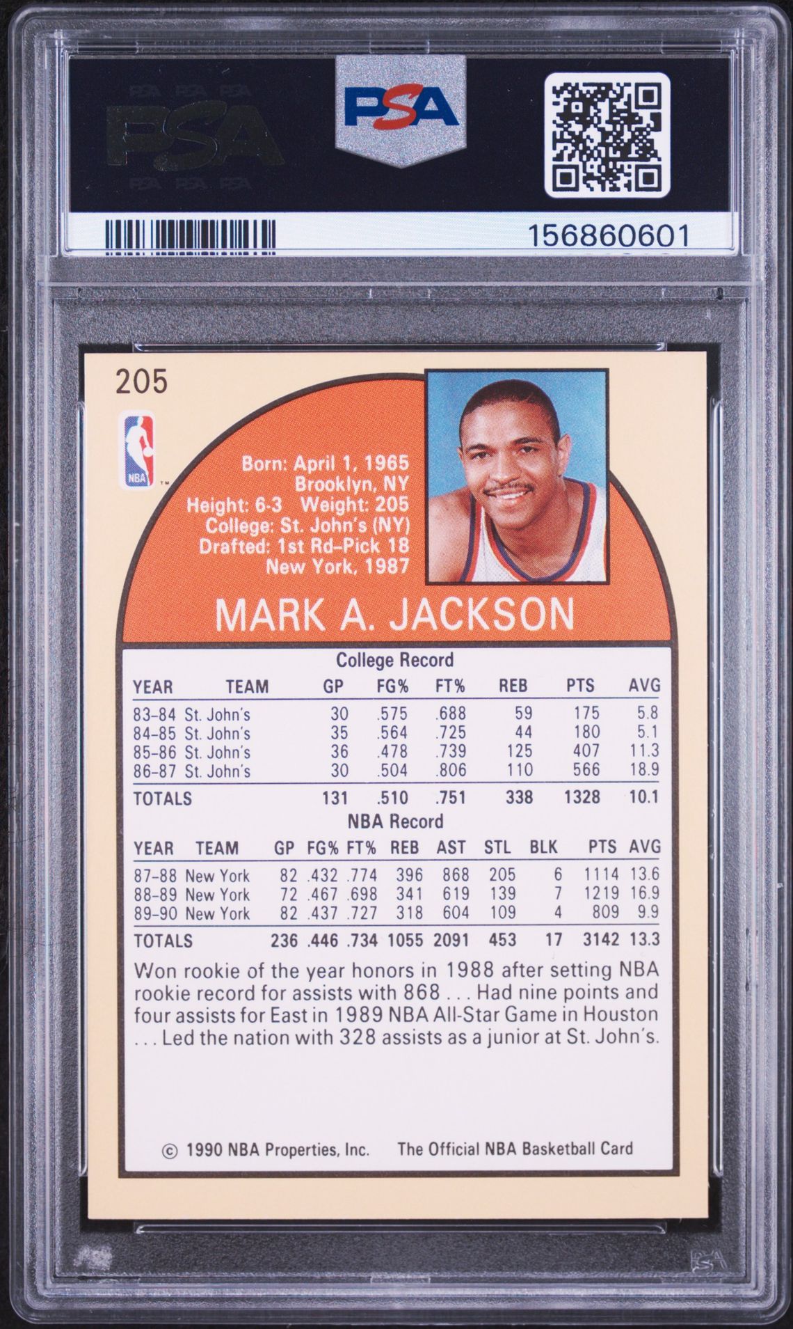 1990 Hoops Mark Jackson #205 Nm 7 back