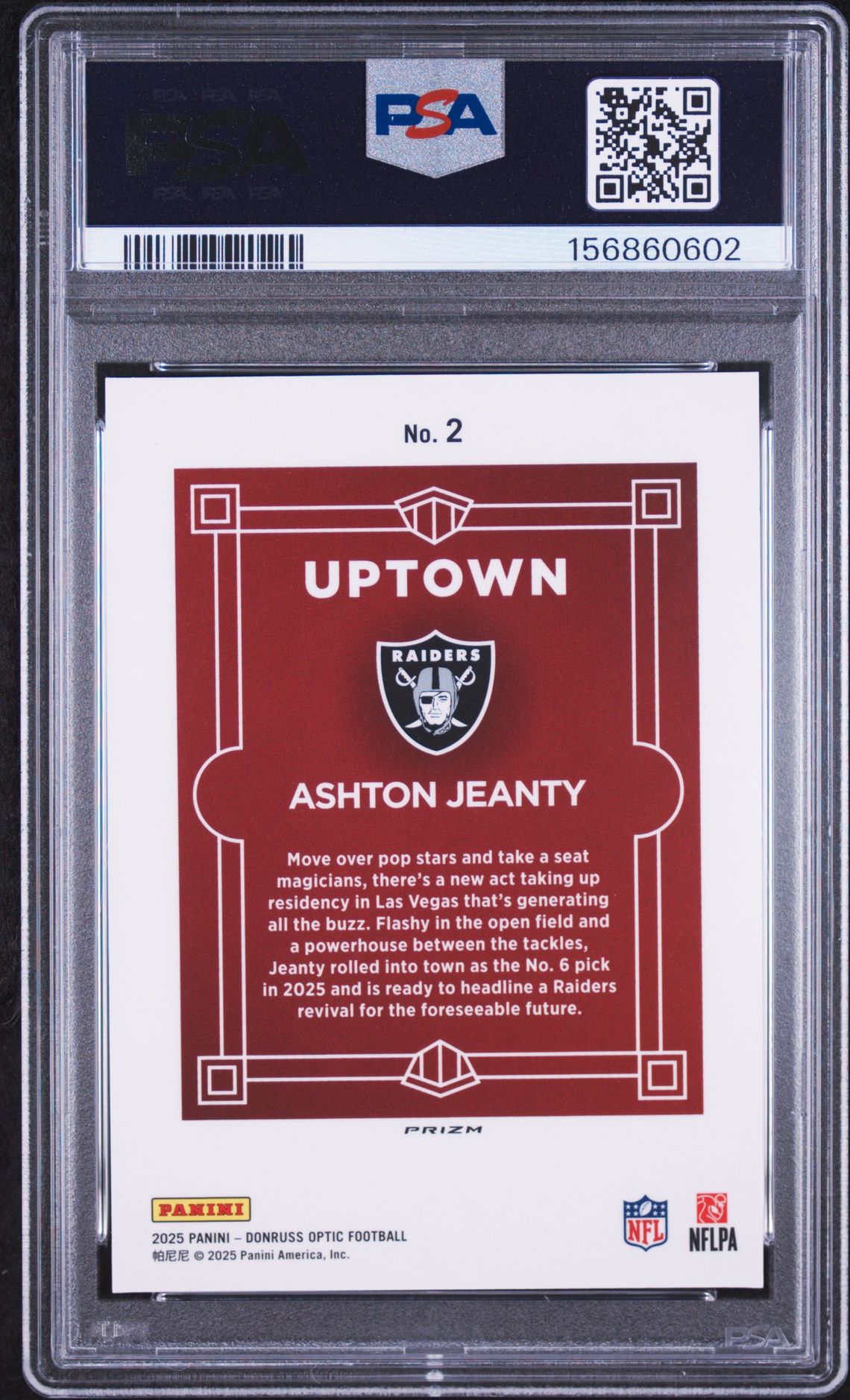 2025 Panini Donruss Optic Uptown Ashton Jeanty #2 Mint 9 back