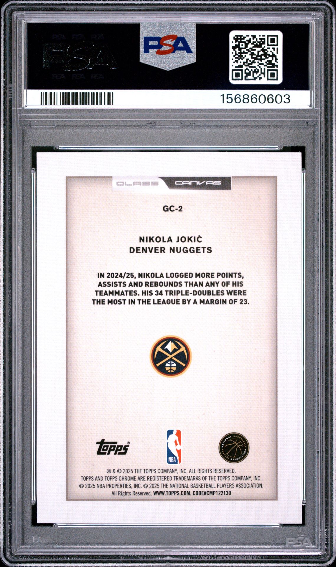 2025 Topps Chrome Glass Canvas Nikola Jokic #Gc-2 Gem Mt 10 back