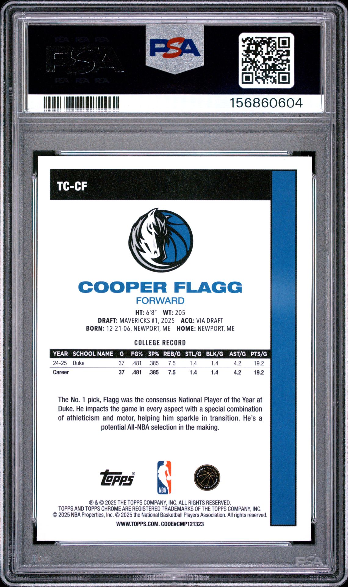 2025 Topps Silver Pack 1980-81 Topps Chrome Basketball Cooper Flagg #Tc-Cf Mint 9 back