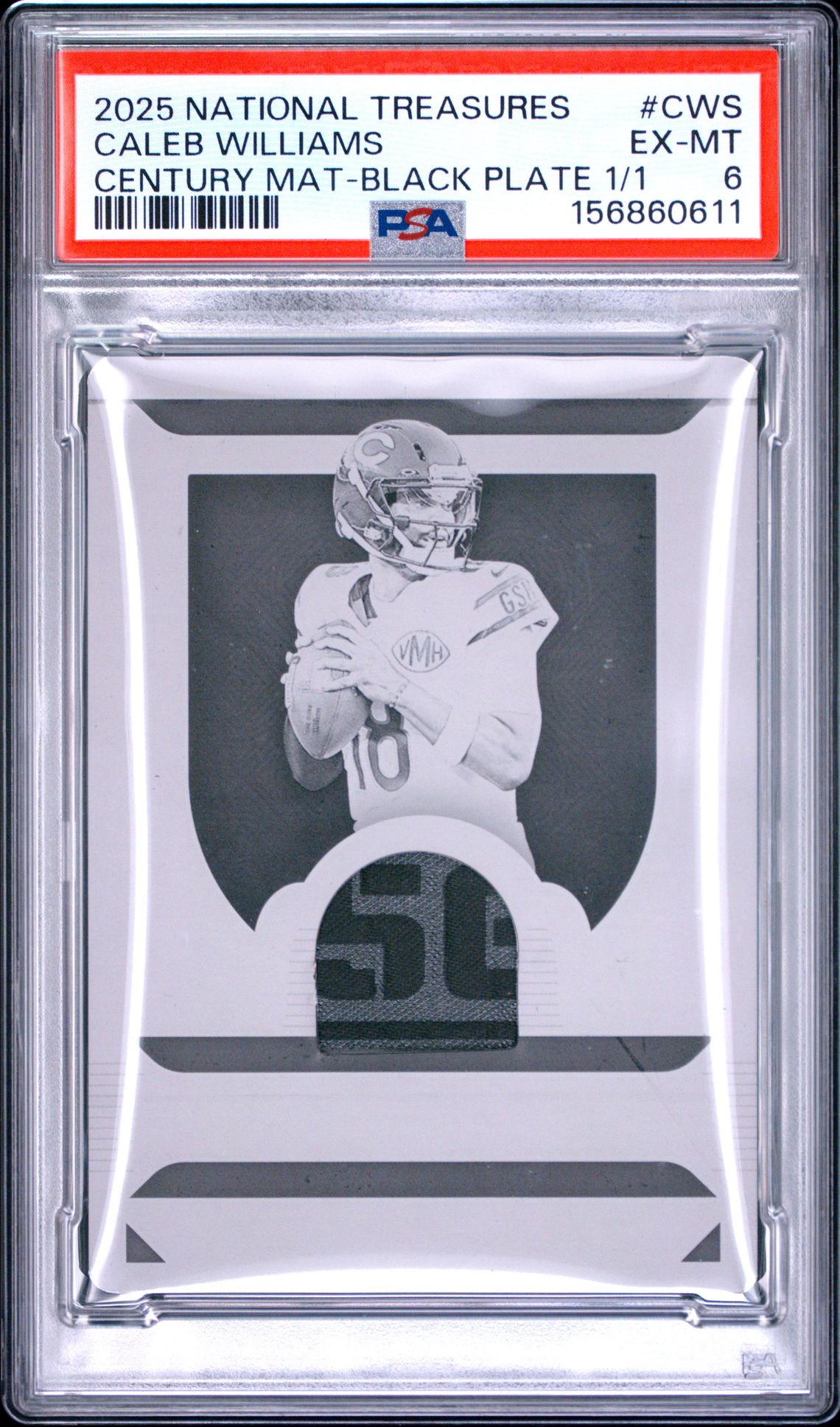 2025 Panini National Treasures Century Materials Caleb Williams #Cws (Century Mat-Black Plate 1/1) Ex-Mt 6 front