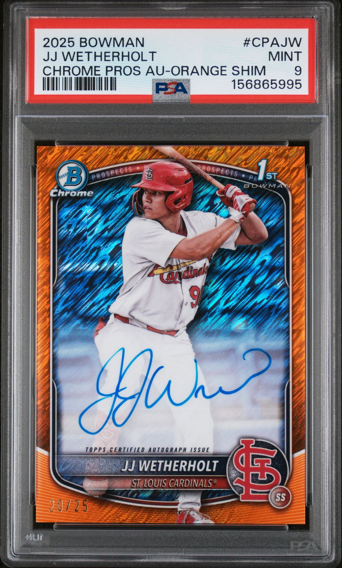 2025 Bowman Bowman Chrome CHROME PROS AU-ORANGE SHIM #CPAJW Jj Wetherholt front