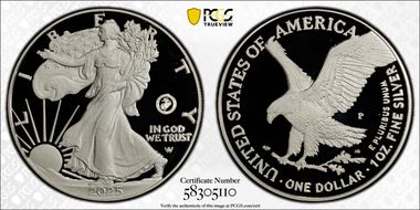 2025-P $1 Silver Eagle w/ US Marine Corps Privy 250th Anniversary PR69DCAM