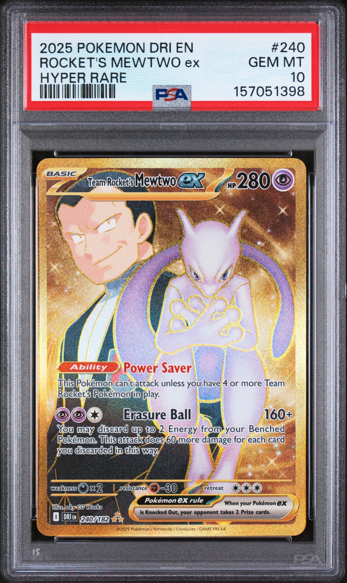 2025 #240 Team Rocket's Mewtwo EX PSA 10 Dri EN-Destined Rivals