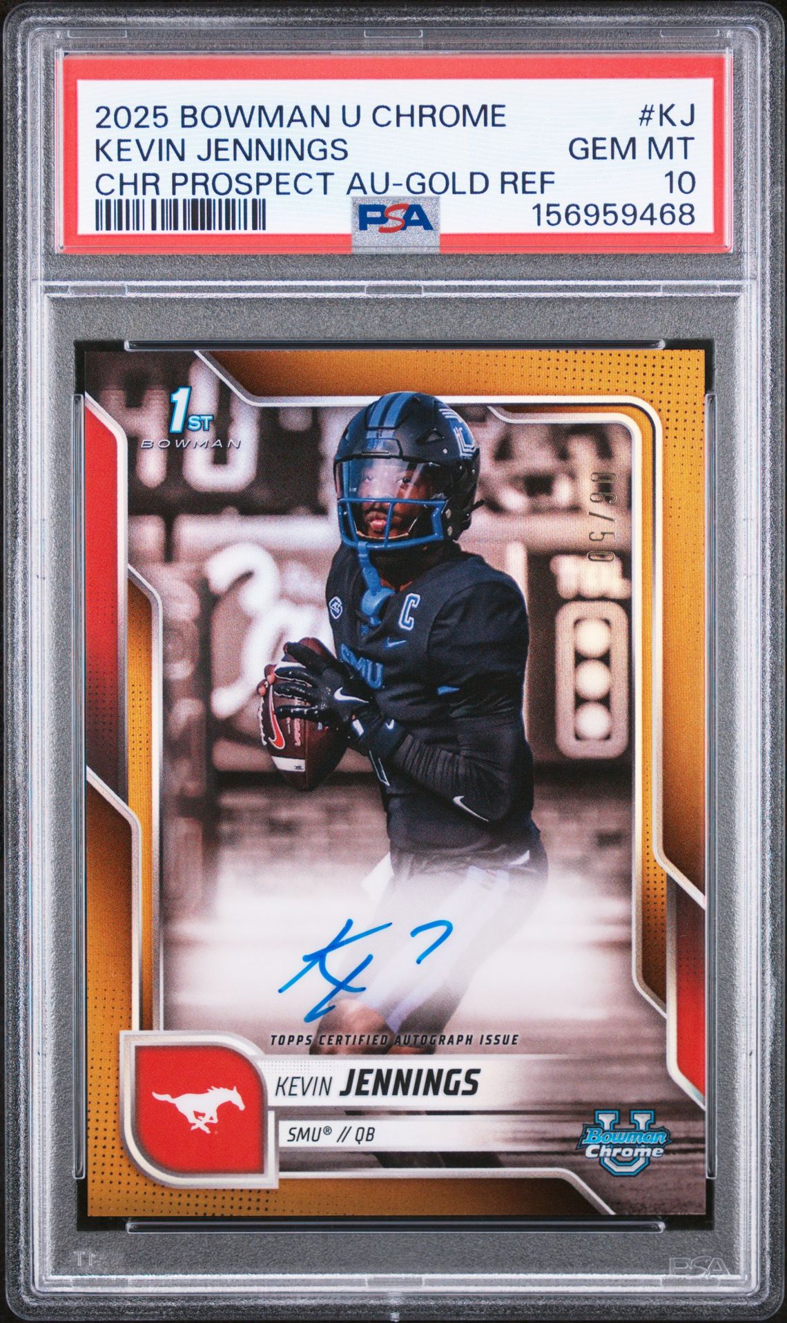 2025 Bowman University Chrome Bowman Chrome Prospect Autographs Kevin Jennings #Kj (Chr Prospect Au-Gold Ref) Gem Mt 10 front