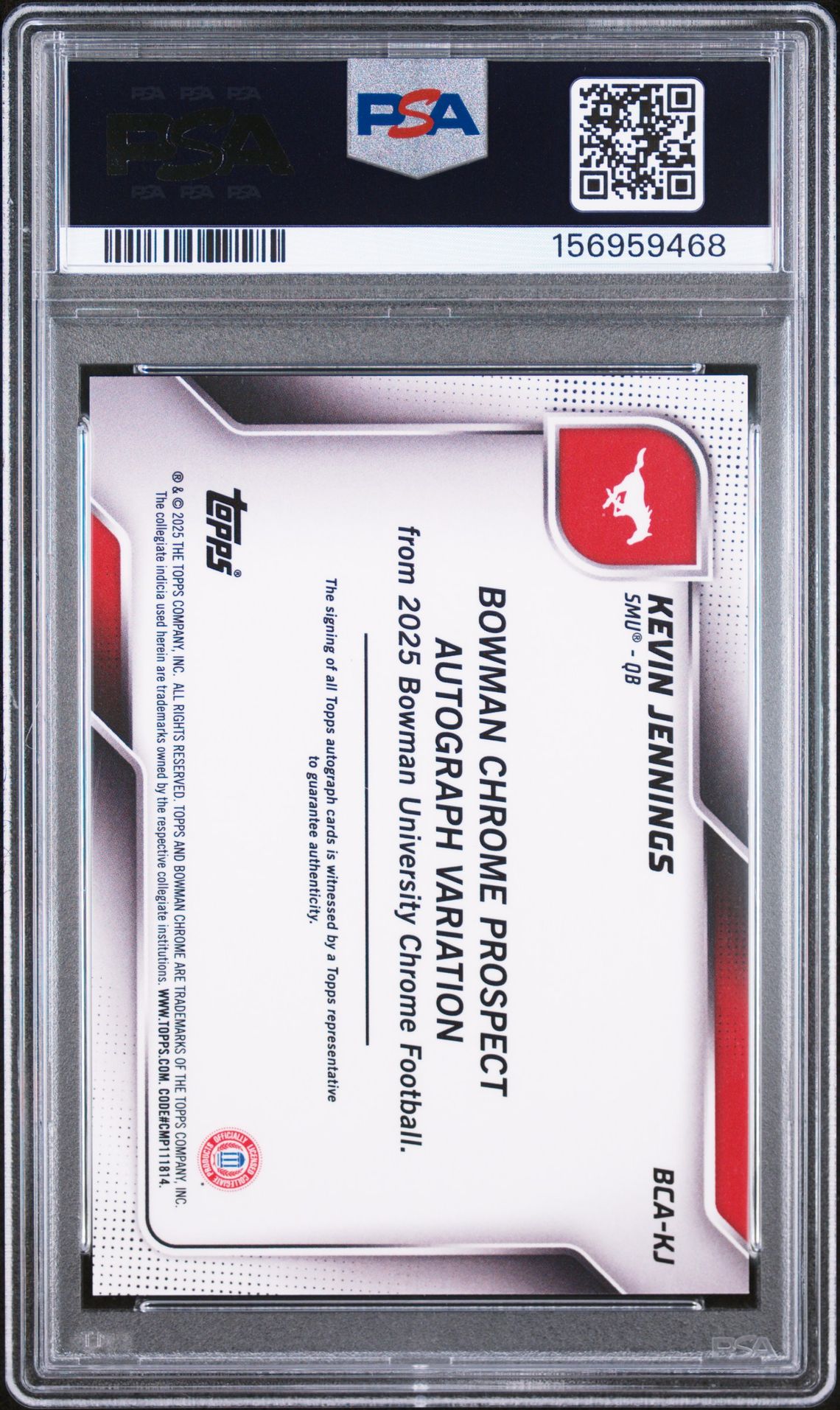 2025 Bowman University Chrome Bowman Chrome Prospect Autographs Kevin Jennings #Kj (Chr Prospect Au-Gold Ref) Gem Mt 10 back