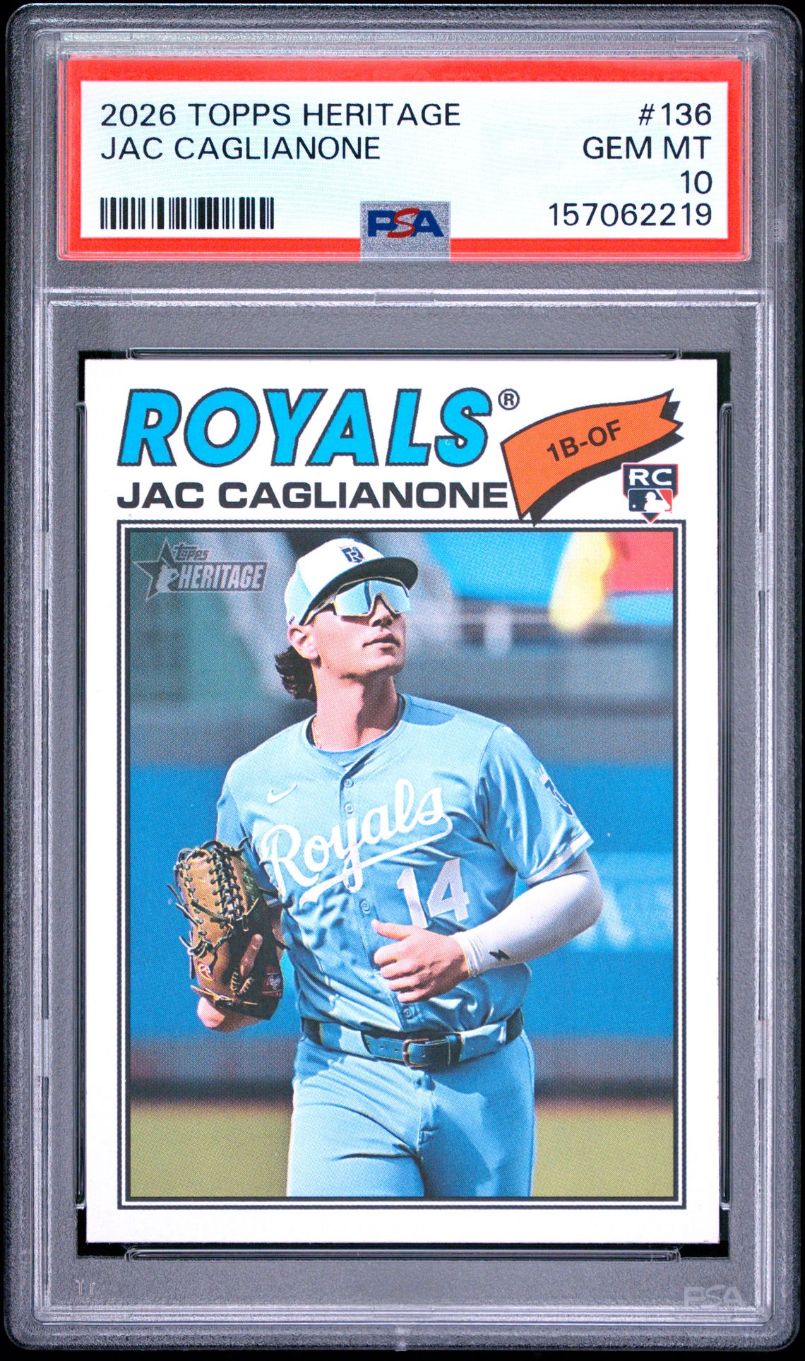 2026 Topps Heritage Jac Caglianone #136 Gem Mt 10 front view - PSA graded GEM MT 10