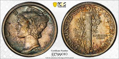 1923-S 10C AU58FB