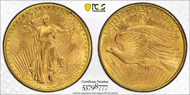1908 $20 No Motto MS63