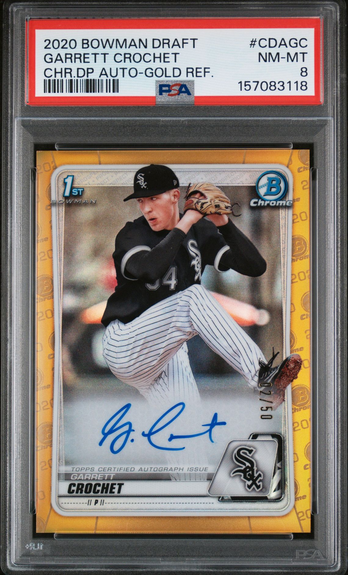 2020 Bowman BOWMAN DRAFT CHROME DRAFT PICKS AUTOGRAPHS CHR.DP AUTO-GOLD REF. #CDAGC Garrett Crochet front