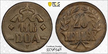 1916-T 20 Hel Copper B/B AU58BN
