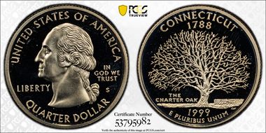 1999-S 25C Connecticut PR67DCAM