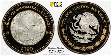 2012-Mo 100 P Zacatecas Provisional 8R Numismatic Heritage PL69