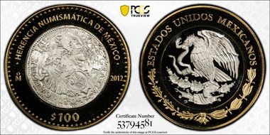 2012-Mo 100 P Counterstamped 1804-Mo 8R Numismatic Heritage PL69