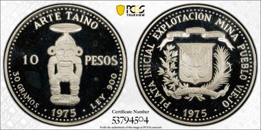 1975 10 Peso Taino Art KM-38 PR68DCAM