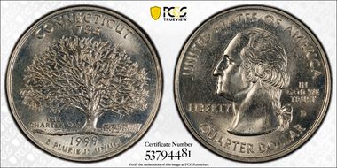 1999-D 25C Connecticut AU58