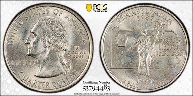 1999-D 25C Pennsylvania MS62
