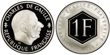 1988 1 Fr De Gaulle Gad-476 Ag PR70DCAM