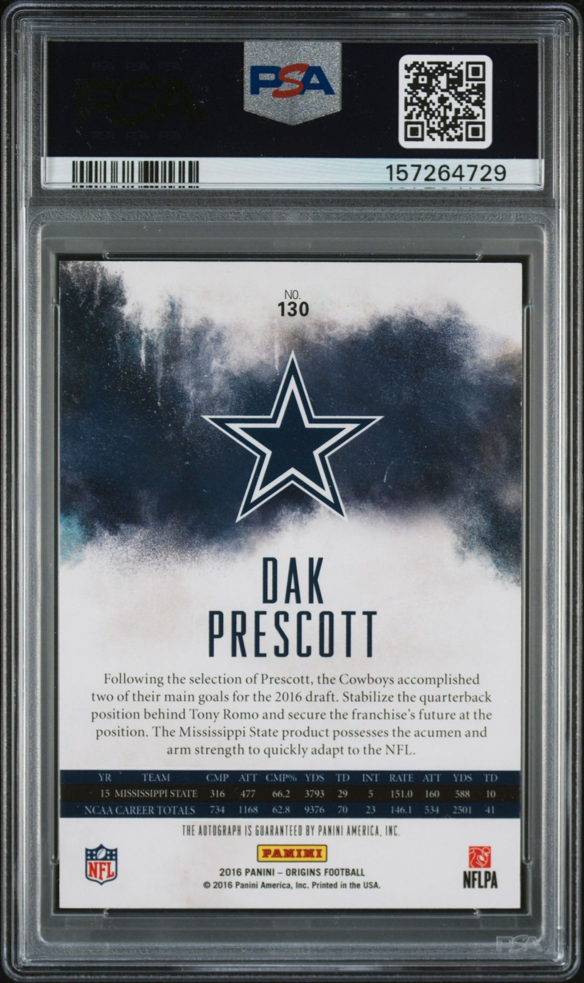 2016 Panini Origins Dak Prescott #130 (Autograph) Mint 9 back