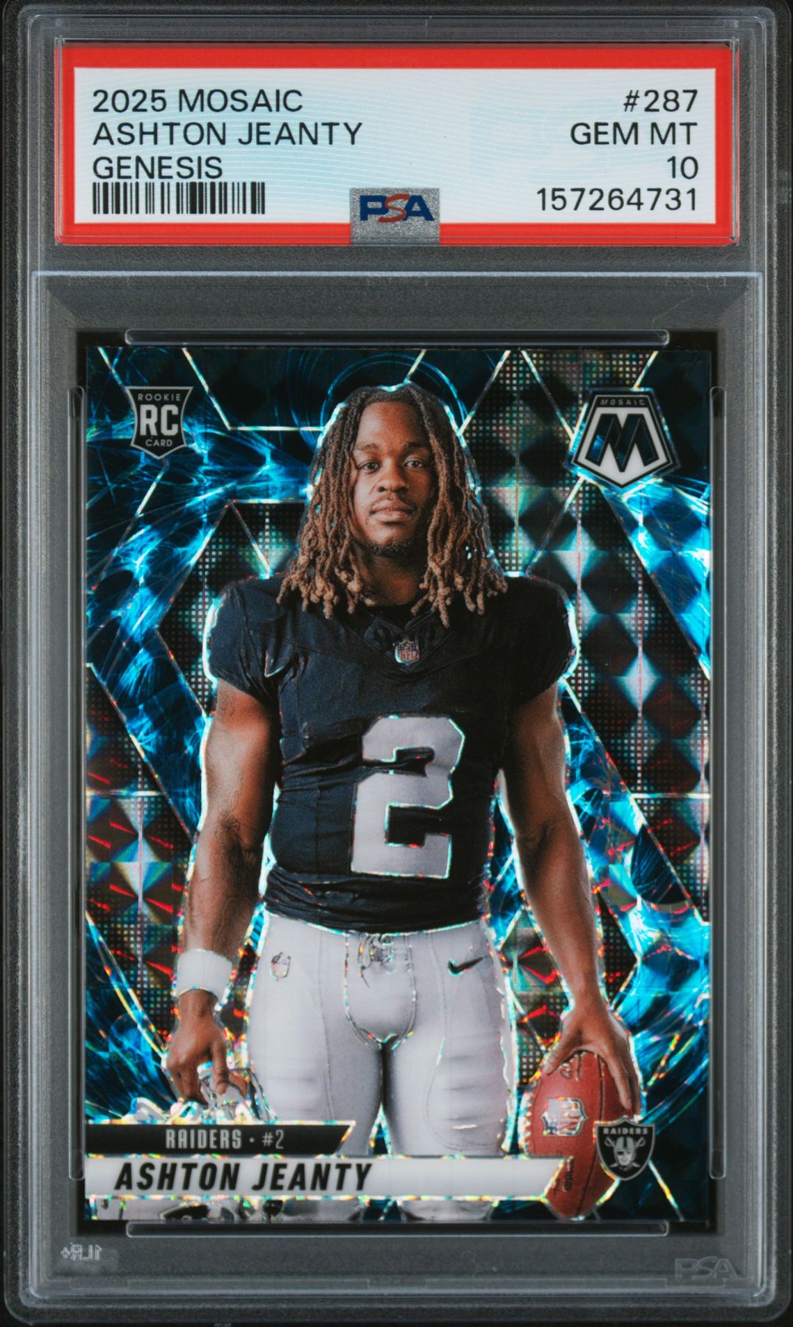 2025 Panini Mosaic Ashton Jeanty #287 (Genesis) Gem Mt 10 front view - PSA graded GEM MT 10